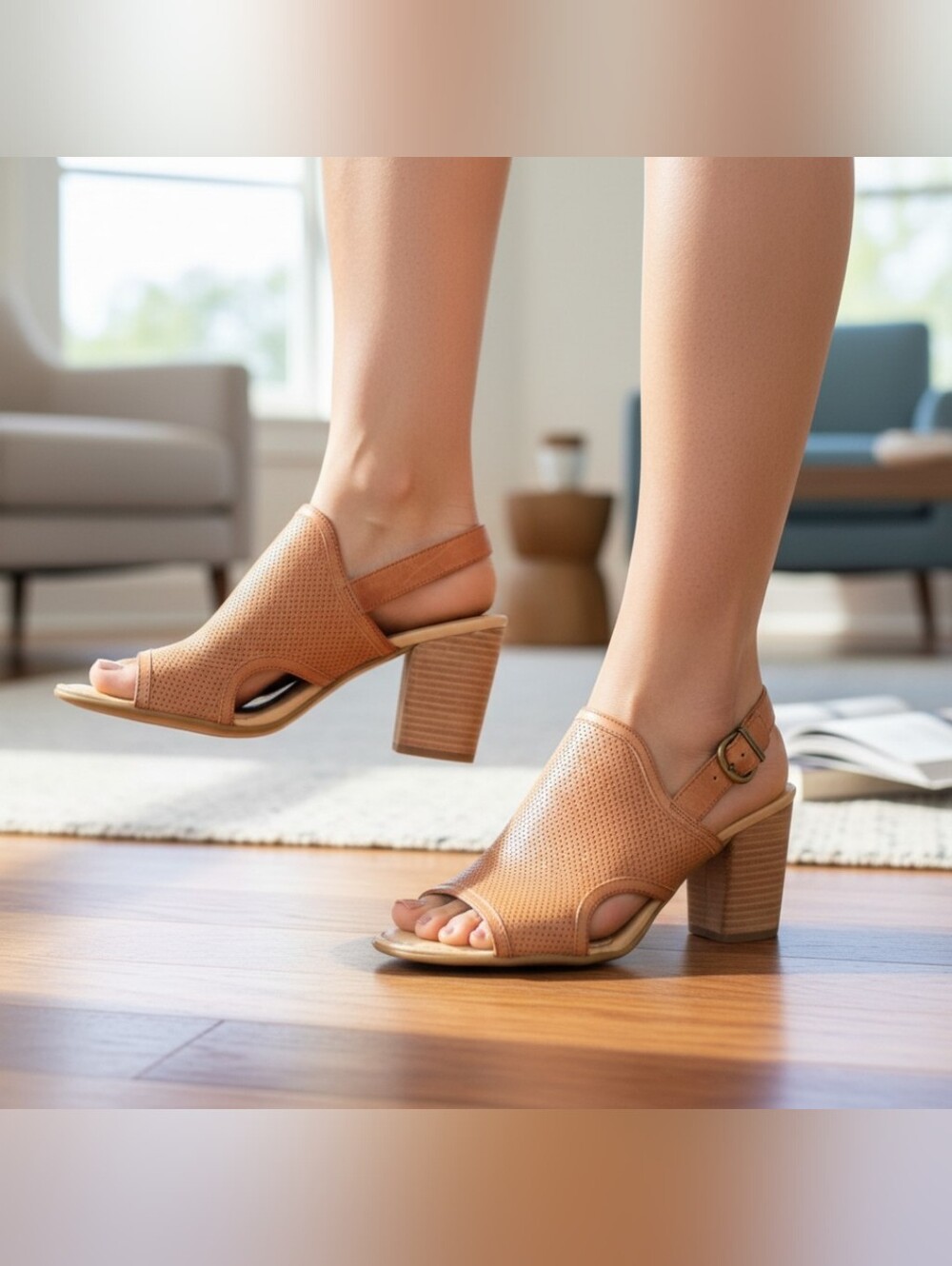Born Women's Stella LEATHER Sling Back Block Heel Sandals Sz 10 M Cognac Brown - Picture 14 of 15